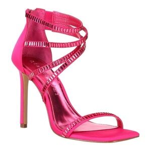 Gianni Bini Hot‎ Pink Satin Crystal Strappy Stiletto Heels Square Toe Size 9M